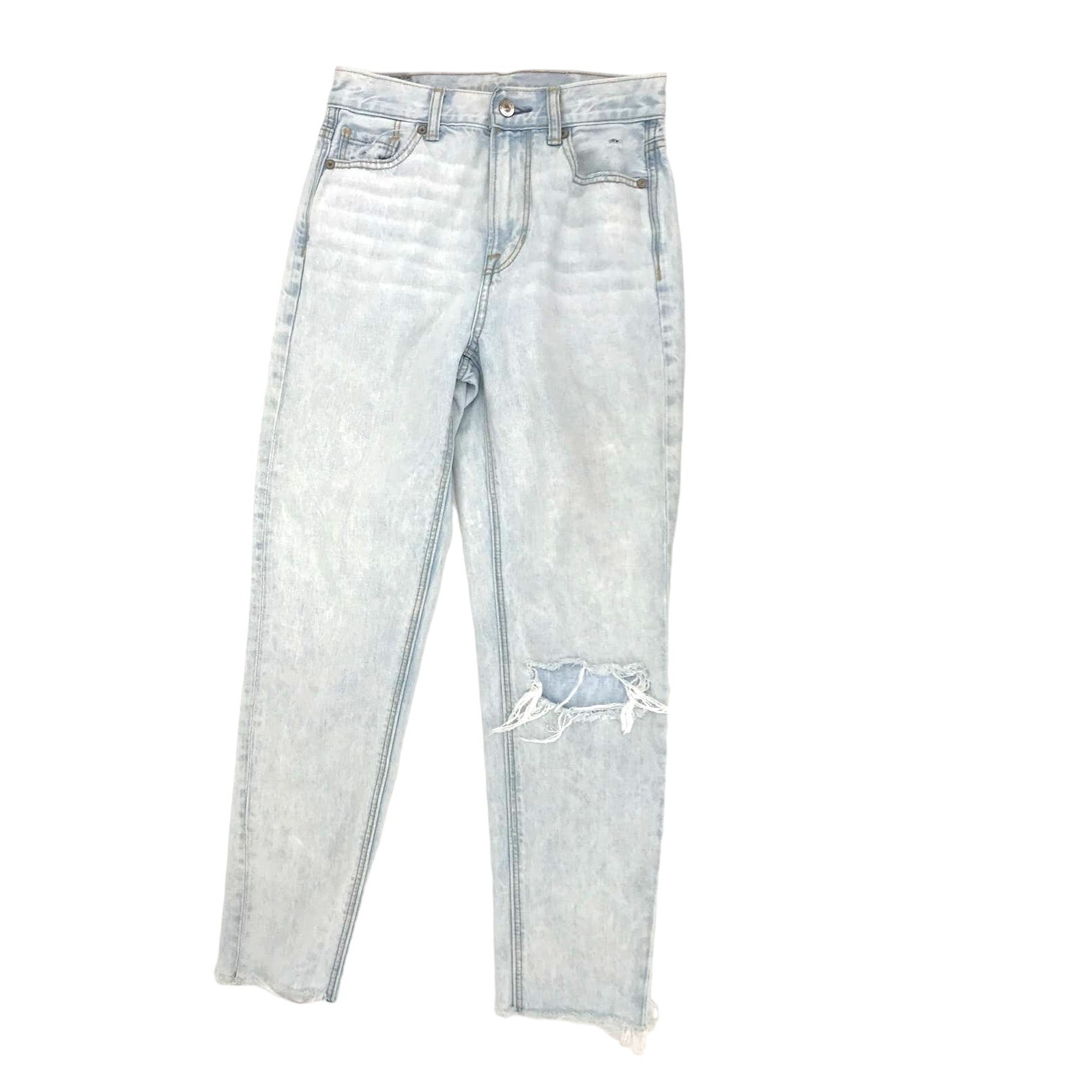 American Eagle Women's Light Wash Distressed Mom Jeans Size 0